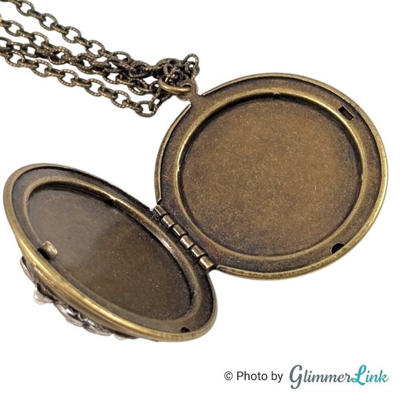 Sweet Romance Victorian Style Bronze Tone Locket Pendant Long Chain Necklace - Picture 9 of 13